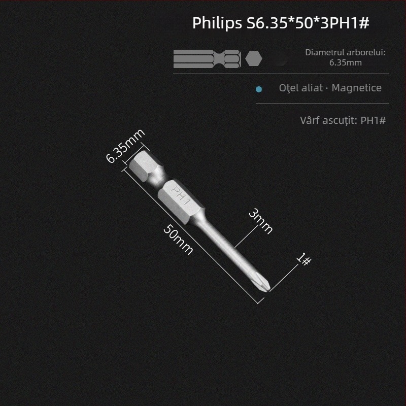 Set de biti pentru șurubelniță electrică, cap magnetic în cruce, lungime extinsă, compatibil cu hex, material: lemn de santal mov