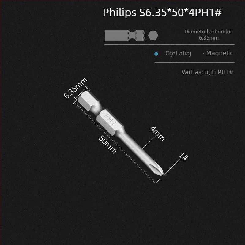 Set de biti pentru șurubelniță electrică, cap magnetic în cruce, lungime extinsă, compatibil cu hex, material: lemn de santal mov