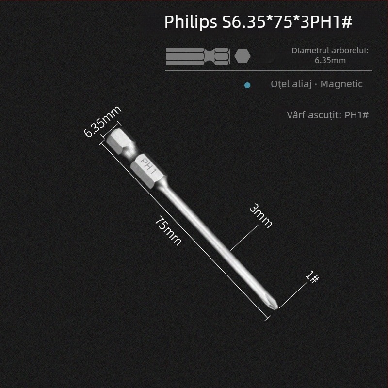 Set de biti pentru șurubelniță electrică, cap magnetic în cruce, lungime extinsă, compatibil cu hex, material: lemn de santal mov