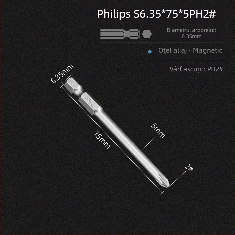 Set de biti pentru șurubelniță electrică, cap magnetic în cruce, lungime extinsă, compatibil cu hex, material: lemn de santal mov