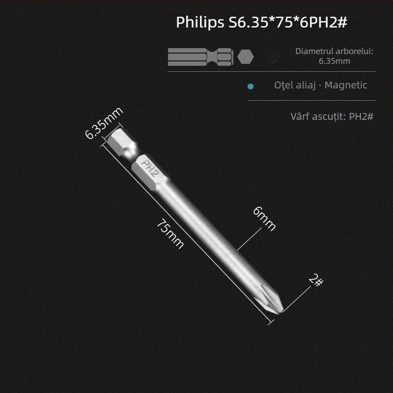 Set de biti pentru șurubelniță electrică, cap magnetic în cruce, lungime extinsă, compatibil cu hex, material: lemn de santal mov