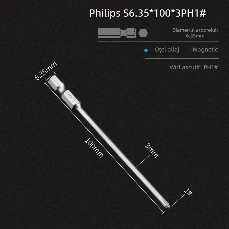 Set de biti pentru șurubelniță electrică, cap magnetic în cruce, lungime extinsă, compatibil cu hex, material: lemn de santal mov