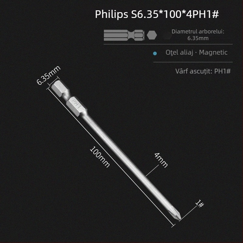 Set de biti pentru șurubelniță electrică, cap magnetic în cruce, lungime extinsă, compatibil cu hex, material: lemn de santal mov