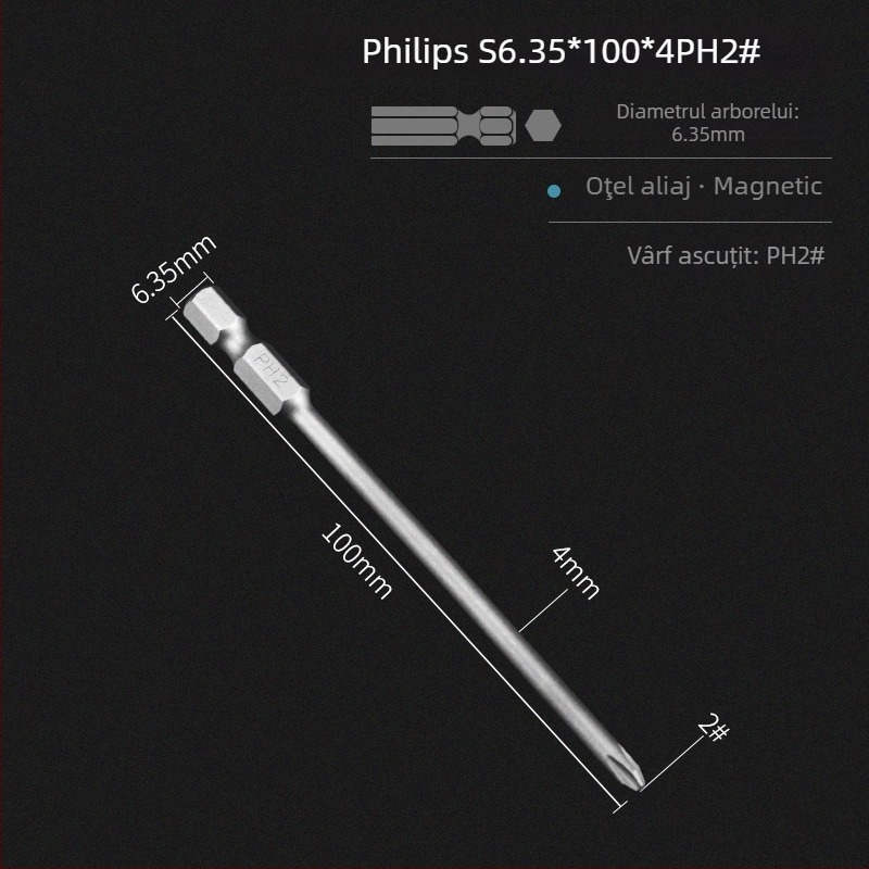 Set de biti pentru șurubelniță electrică, cap magnetic în cruce, lungime extinsă, compatibil cu hex, material: lemn de santal mov