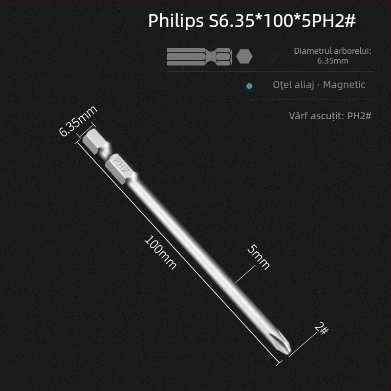 Set de biti pentru șurubelniță electrică, cap magnetic în cruce, lungime extinsă, compatibil cu hex, material: lemn de santal mov