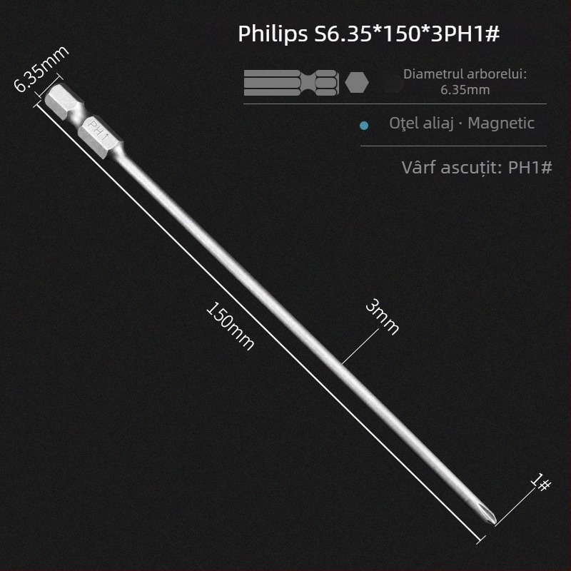 Set de biti pentru șurubelniță electrică, cap magnetic în cruce, lungime extinsă, compatibil cu hex, material: lemn de santal mov