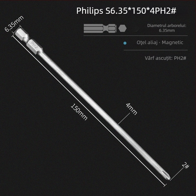 Set de biti pentru șurubelniță electrică, cap magnetic în cruce, lungime extinsă, compatibil cu hex, material: lemn de santal mov