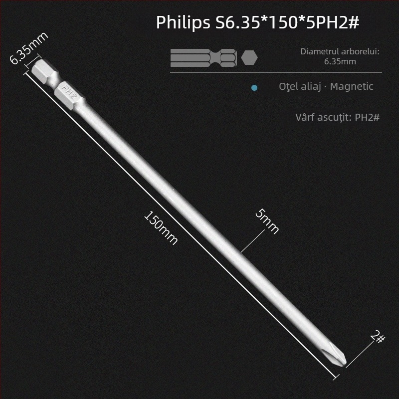 Set de biti pentru șurubelniță electrică, cap magnetic în cruce, lungime extinsă, compatibil cu hex, material: lemn de santal mov