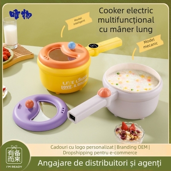 Oală electrică de gătit multifuncțională cu vas interior ceramic, control microcomputer, izolație și programare, design cu două niveluri