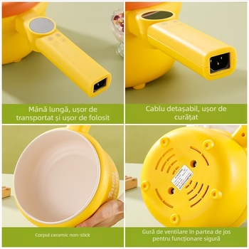 Oală electrică de gătit multifuncțională cu vas interior ceramic, control microcomputer, izolație și programare, design cu două niveluri