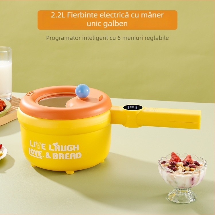 Oală electrică de gătit multifuncțională cu vas interior ceramic, control microcomputer, izolație și programare, design cu două niveluri