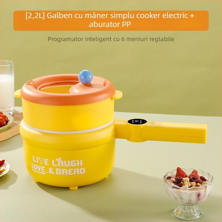 Oală electrică de gătit multifuncțională cu vas interior ceramic, control microcomputer, izolație și programare, design cu două niveluri