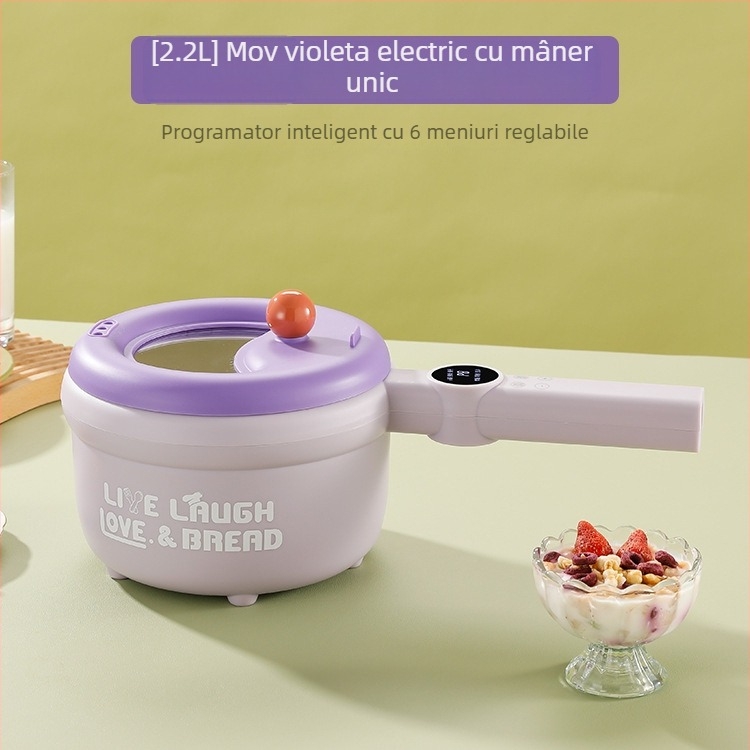 Oală electrică de gătit multifuncțională cu vas interior ceramic, control microcomputer, izolație și programare, design cu două niveluri