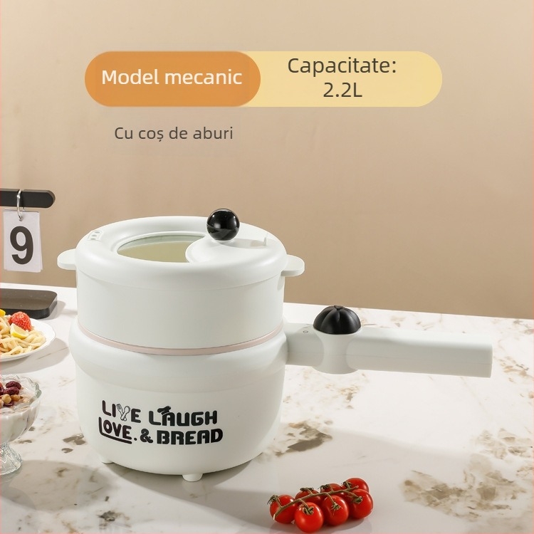 Oală electrică de gătit multifuncțională cu vas interior ceramic, control microcomputer, izolație și programare, design cu două niveluri