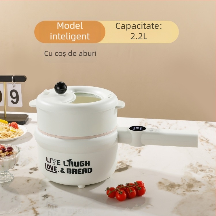 Oală electrică de gătit multifuncțională cu vas interior ceramic, control microcomputer, izolație și programare, design cu două niveluri