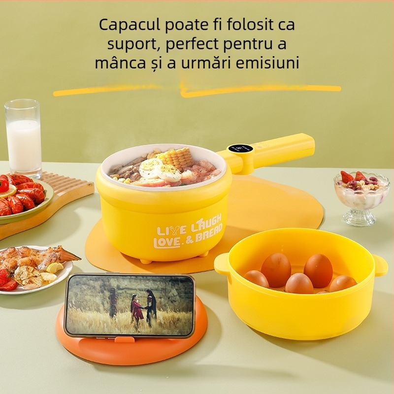 Oală electrică de gătit multifuncțională cu vas interior ceramic, control microcomputer, izolație și programare, design cu două niveluri