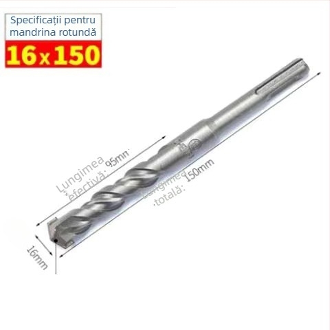 Burghiu de ciocan cu cap rotund și mâner rotund, fără hex, pentru pereți din beton