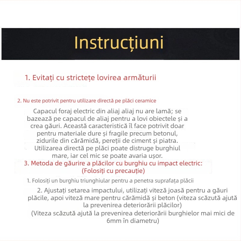 Burghiu de ciocan cu cap rotund și mâner rotund, fără hex, pentru pereți din beton