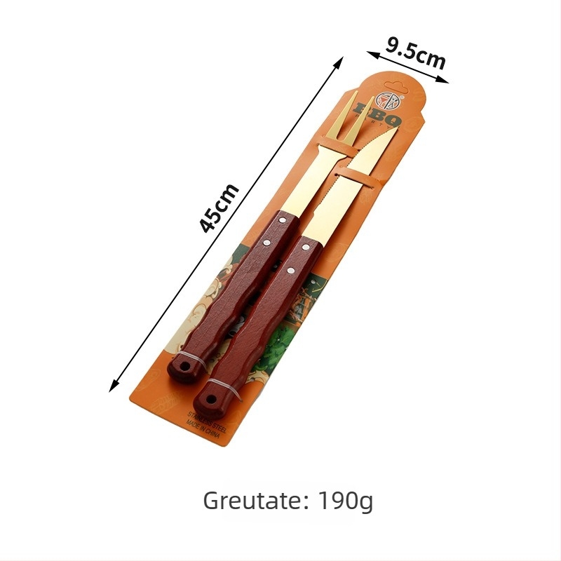 Set de unelte pentru grătar din oțel inoxidabil, cu cuțit, clemă, furculiță și spatulă