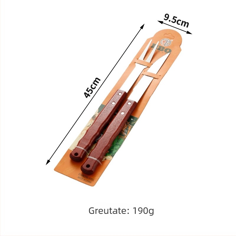 Set de unelte pentru grătar din oțel inoxidabil, cu cuțit, clemă, furculiță și spatulă