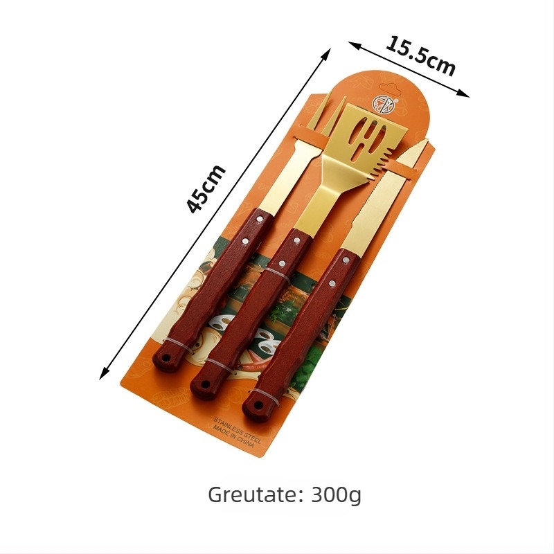 Set de unelte pentru grătar din oțel inoxidabil, cu cuțit, clemă, furculiță și spatulă