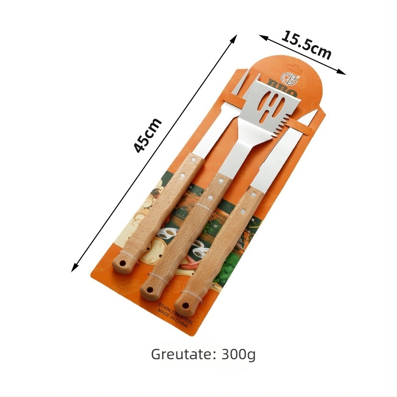 Set de unelte pentru grătar din oțel inoxidabil, cu cuțit, clemă, furculiță și spatulă