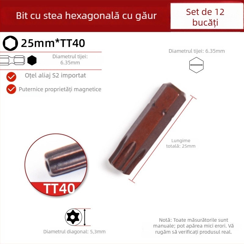 Bit hexagonal magnetic pentru șurubelniță electrică, 25 mm; Marcă: Other; Material: Sandalwood
