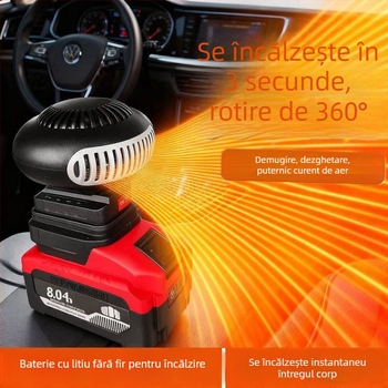 Ventilator auto montat pe triciclu, cu baterie litiu reîncărcabilă, fără fir, încălzitor de aer cal, defogger pentru geam, corp din material hemp