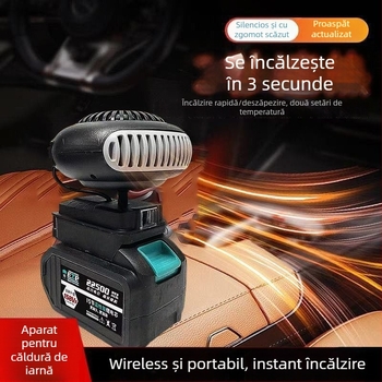 Ventilator auto montat pe triciclu, cu baterie litiu reîncărcabilă, fără fir, încălzitor de aer cal, defogger pentru geam, corp din material hemp