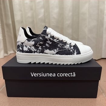 Adidași sport casual unisex, talpă groasă, închidere cu șireturi, partea superioară din țesătură, talpă din cauciuc, branț PU