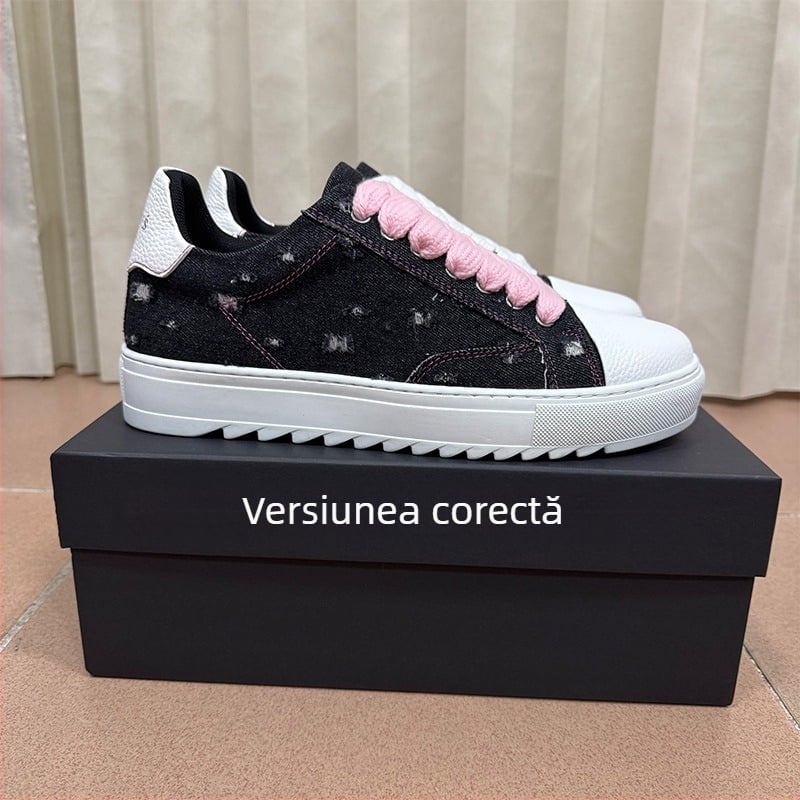 Adidași sport casual unisex, talpă groasă, închidere cu șireturi, partea superioară din țesătură, talpă din cauciuc, branț PU