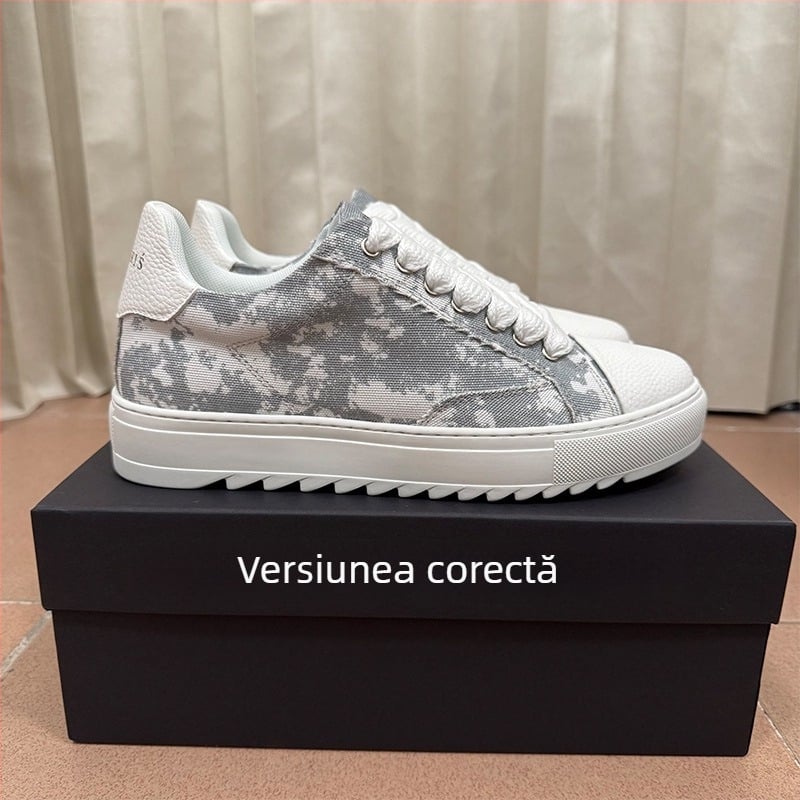 Adidași sport casual unisex, talpă groasă, închidere cu șireturi, partea superioară din țesătură, talpă din cauciuc, branț PU