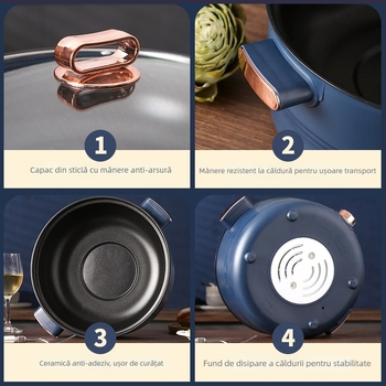 Oală electrică multifuncțională pentru bucătărie, aburire și gătire, 4,1–6 L, pentru 2–3 persoane, vas interior antiaderent, control prin buton, design cu două niveluri