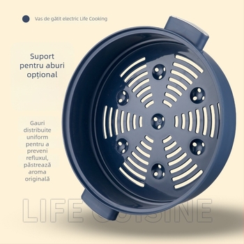 Oală electrică multifuncțională pentru bucătărie, aburire și gătire, 4,1–6 L, pentru 2–3 persoane, vas interior antiaderent, control prin buton, design cu două niveluri