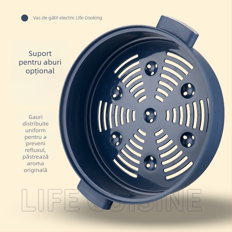 Oală electrică multifuncțională pentru bucătărie, aburire și gătire, 4,1–6 L, pentru 2–3 persoane, vas interior antiaderent, control prin buton, design cu două niveluri