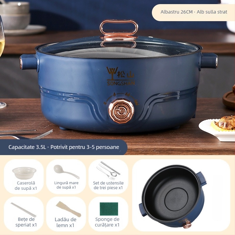 Oală electrică multifuncțională pentru bucătărie, aburire și gătire, 4,1–6 L, pentru 2–3 persoane, vas interior antiaderent, control prin buton, design cu două niveluri