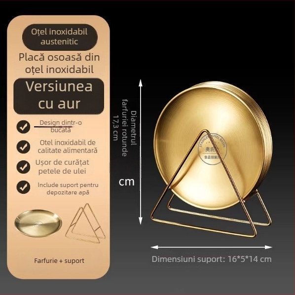 Farfurie osoasă din oțel inoxidabil, stil coreean, rotund, de calitate alimentară, pentru cafenea, tavă BBQ, nu este compatibilă cu microundele