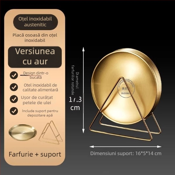 Farfurie osoasă din oțel inoxidabil, stil coreean, rotund, de calitate alimentară, pentru cafenea, tavă BBQ, nu este compatibilă cu microundele