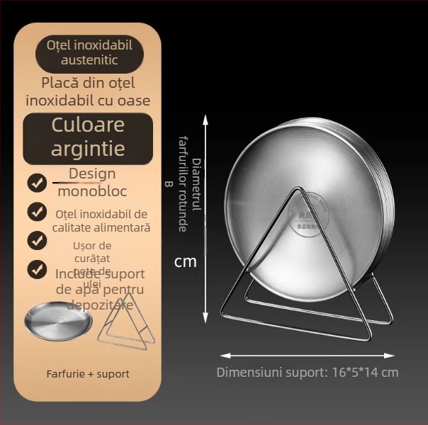 Farfurie osoasă din oțel inoxidabil, stil coreean, rotund, de calitate alimentară, pentru cafenea, tavă BBQ, nu este compatibilă cu microundele