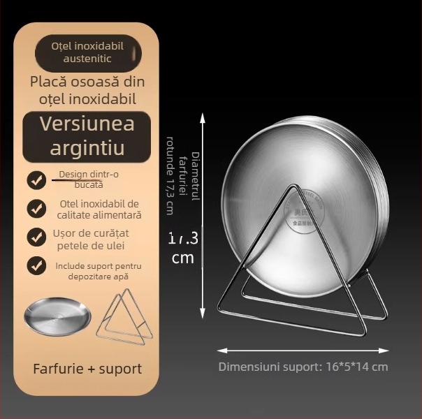 Farfurie osoasă din oțel inoxidabil, stil coreean, rotund, de calitate alimentară, pentru cafenea, tavă BBQ, nu este compatibilă cu microundele