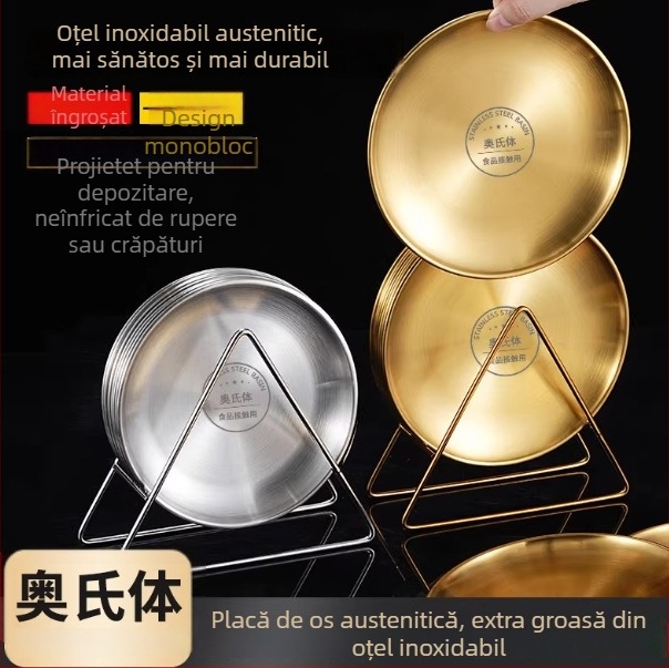 Farfurie osoasă din oțel inoxidabil, stil coreean, rotund, de calitate alimentară, pentru cafenea, tavă BBQ, nu este compatibilă cu microundele