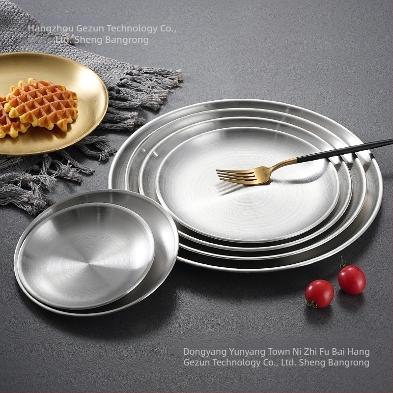 Farfurie osoasă din oțel inoxidabil, stil coreean, rotund, de calitate alimentară, pentru cafenea, tavă BBQ, nu este compatibilă cu microundele