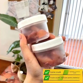 Cutie de prânz de unică folosință cu capac, formă rotundă, material PP, compatibilă cu microunde și congelare.