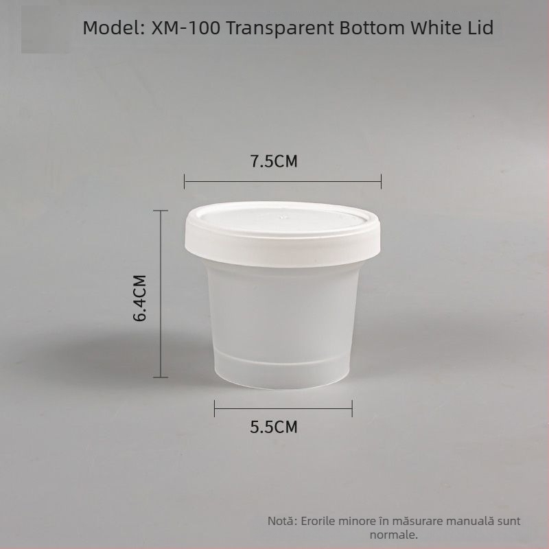 Cutie de prânz de unică folosință cu capac, formă rotundă, material PP, compatibilă cu microunde și congelare.