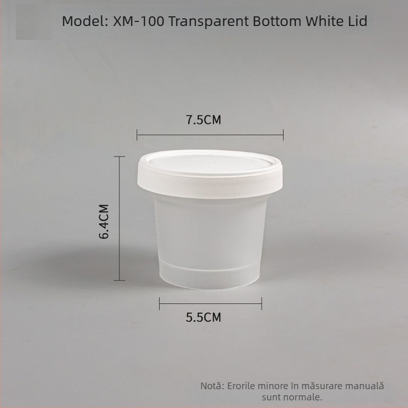 Cutie de prânz de unică folosință cu capac, formă rotundă, material PP, compatibilă cu microunde și congelare.