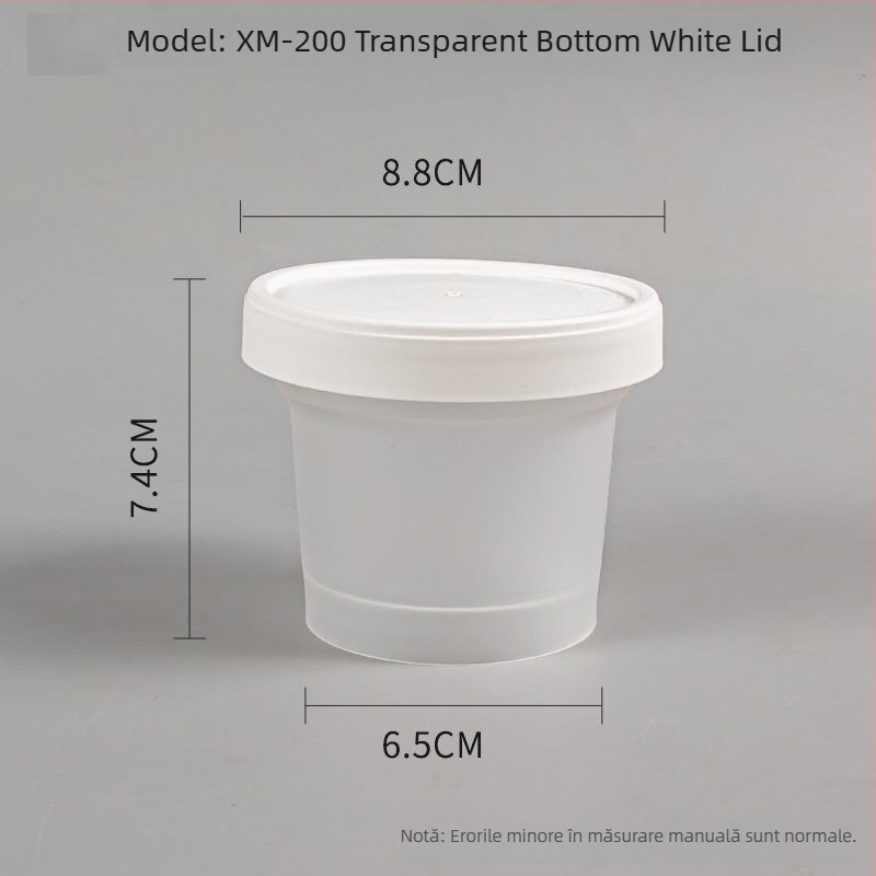 Cutie de prânz de unică folosință cu capac, formă rotundă, material PP, compatibilă cu microunde și congelare.