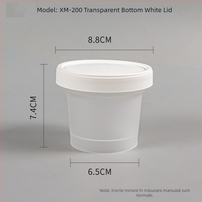 Cutie de prânz de unică folosință cu capac, formă rotundă, material PP, compatibilă cu microunde și congelare.