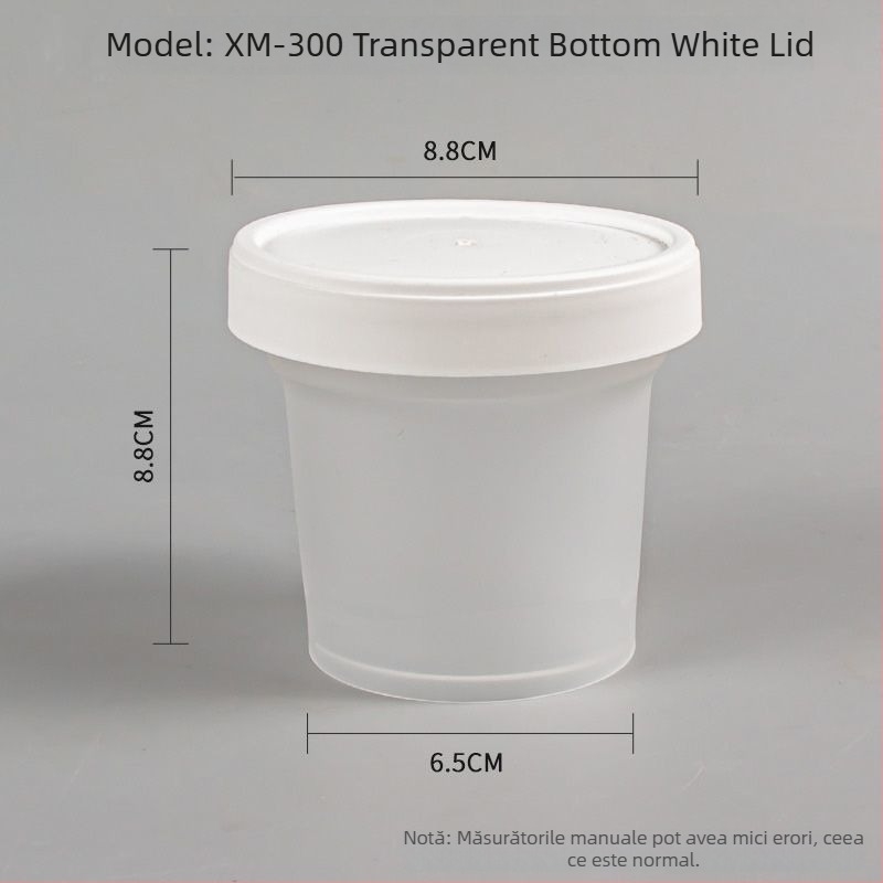 Cutie de prânz de unică folosință cu capac, formă rotundă, material PP, compatibilă cu microunde și congelare.