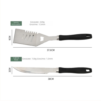 Set portabil pentru grătar din oțel inoxidabil 410, mâner în formă de dovleac, în husă din material Oxford — include cuțit, clipsă, perie, furcă, frigărui și spatulă