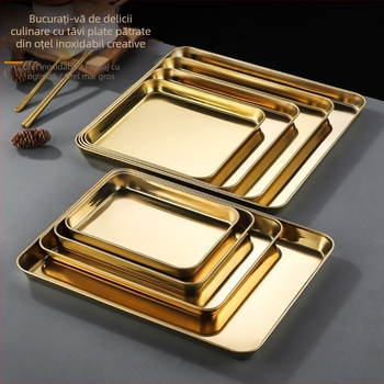 Farfurie din oțel inoxidabil în stil coreean, pătrată, compatibilă cu cuptorul cu microunde, design modern minimalist, calitate premium